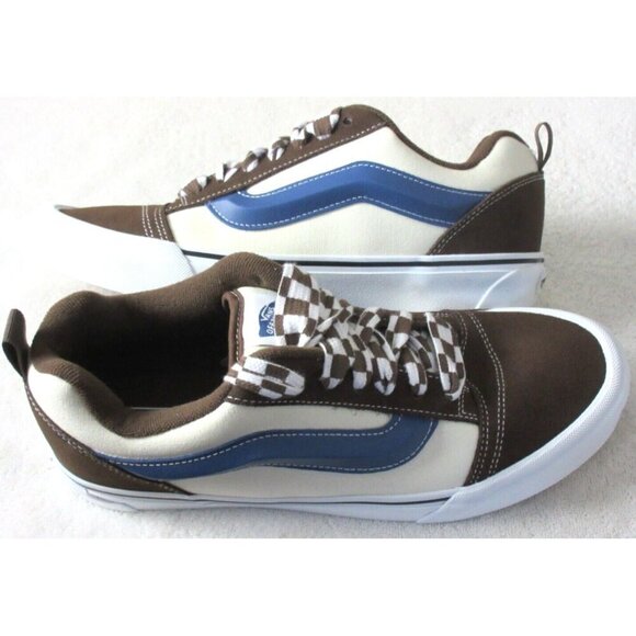 Vans Men\'s Knu Skool Mega Check Potting Soil Brown Blue Shoes size 11.5 NIB
